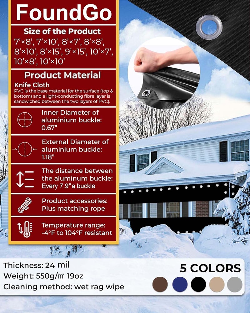 FoundGo 8'Hx10'W Vinyl Curtains for Patio,19oz Outdoor Clear Vinyl Patio Enclosure,Heavy Duty Clear Tarps Waterproof Vinyl Tarp with Grommets for Pergola, Porch,Gazebos,Balcony,-4℉ Cold Resistant - Image 4